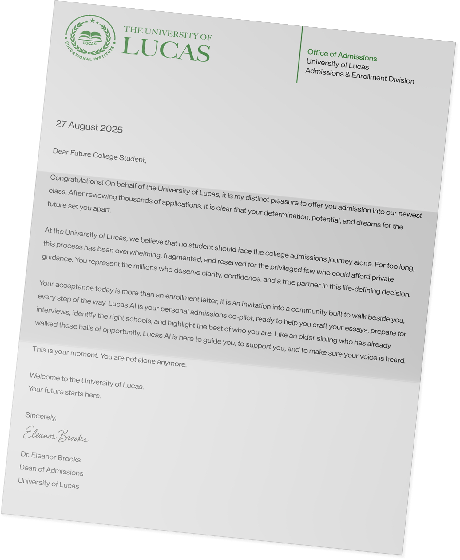 College acceptance letter